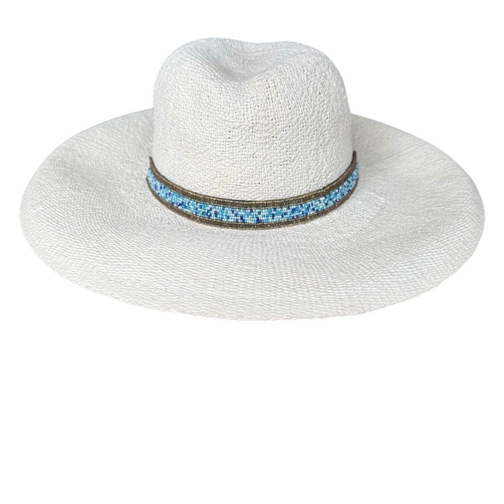 Ale by Alessandra Straw Hat Neri Beaded Trim Adjustable Floppy
